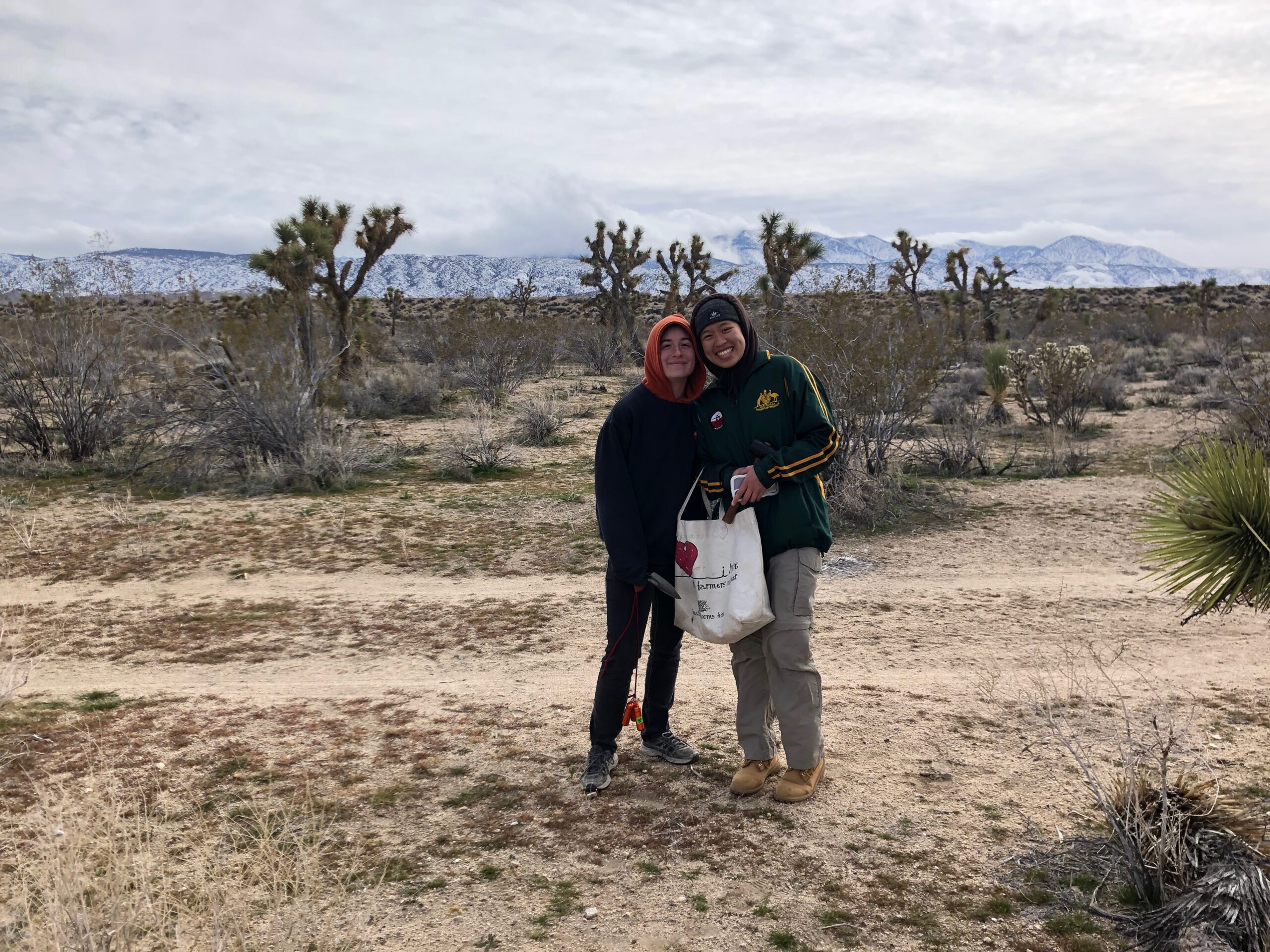 Students studying microclimates on a cold day in the desert